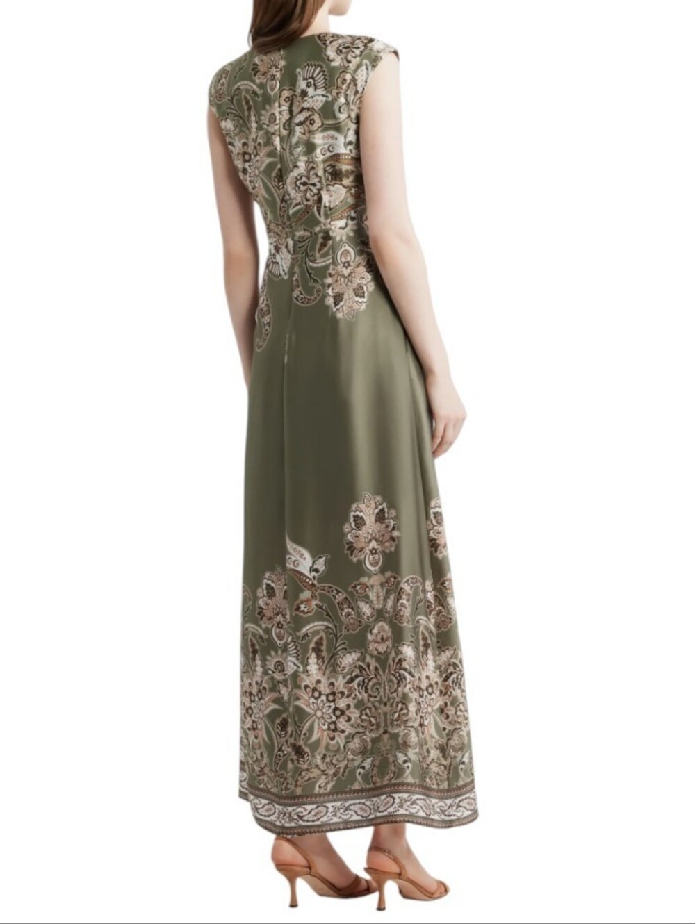 Vince Camuto Print Satin Gown In Sage .. Size 8 - Picture 2 of 10